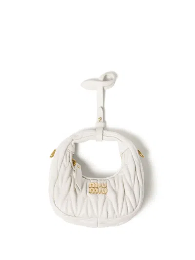 Miu Miu Wander Matelassé Micro Bag In Weiss