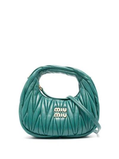 Miu Miu Mini Wander Quilted Leather Hobo Bag In Laguna