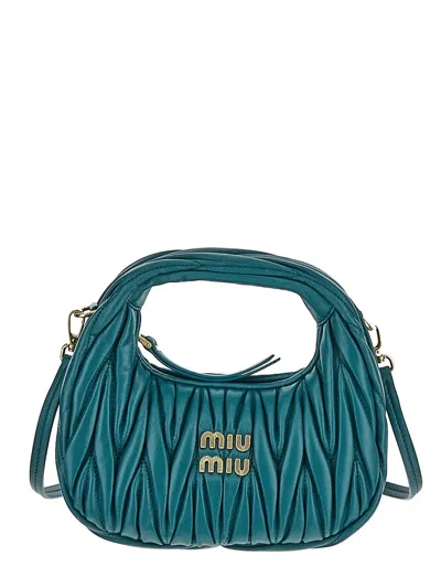Miu Miu Wander Matelassè Mini Hobo Bag In Blue