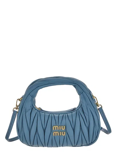 Miu Miu Wander Matelassè Mini Hobo Bag In Blue