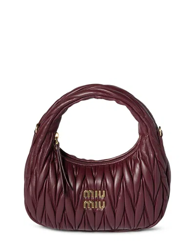 Miu Miu Wander Matelasse Nappa Lambskin Hobo Bag In Burgundy