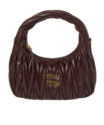Miu Miu Wander Matelassé Nappa Leather Hobo Bag In Briarwood