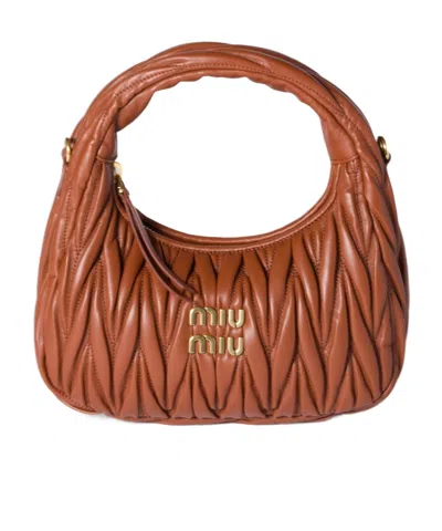 Miu Miu Wander Matelassé Nappa Leather Hobo Bag In Brown