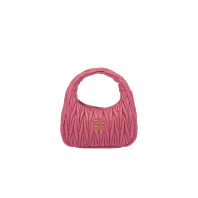 Miu Miu Wander Matelassé Nappa Leather Hobo Bag In Begonia Pink