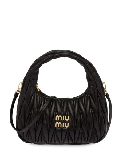 Miu Miu Wander Matelassé Nappa Leather Hobo Bag In Black