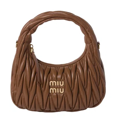 Miu Miu Wander Matelassé Nappa Leather Hobo Bag In Brown