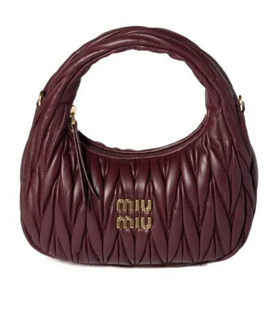 Miu Miu Wander Matelassé Nappa Leather Hobo Bag In Burgundy