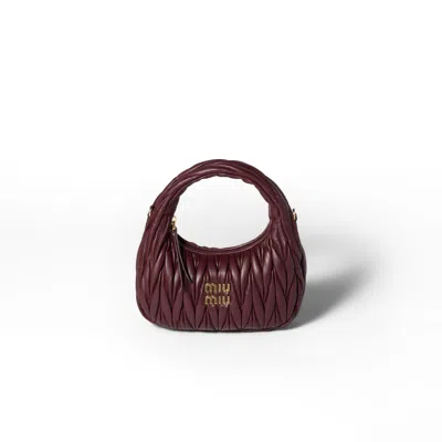 Miu Miu Wander Matelassé Nappa Leather Hobo Bag In Burgundy