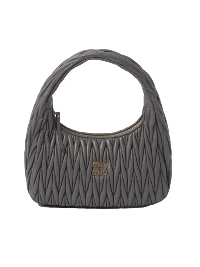 Miu Miu Wander Matelassé Nappa Leather Hobo Bag In Marmo