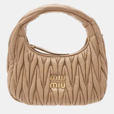 Pre-owned Miu Miu Wander Matelasse Nappa Leather Hobo Bag Mini In Brown