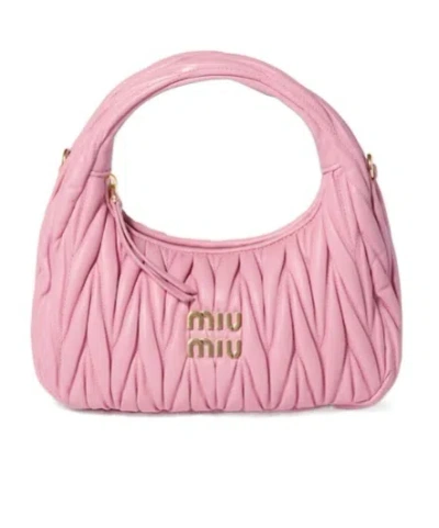 Miu Miu Wander Matelassé Nappa Leather Hobo Bag In Pink