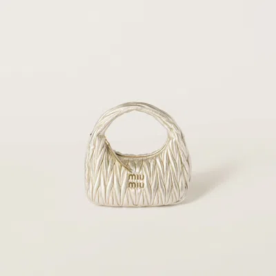 Miu Miu Wander Matelassé Nappa Leather Hobo Bag In Pyrite
