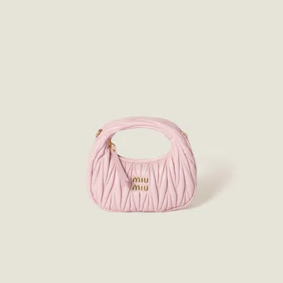 Miu Miu Wander Matelassé Nappa Leather Hobo Mini-bag In Alabaster Pink