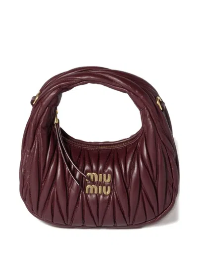 Miu Miu Wander Matelassé Nappa Leather Hobo Mini-bag In Burgundy