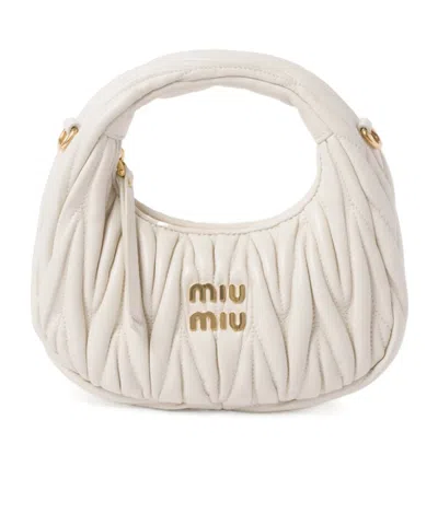 Miu Miu Wander Matelassé Nappa Leather Hobo Mini-bag In White