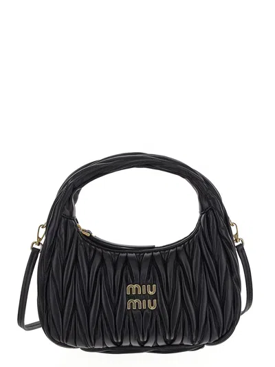 Miu Miu Purple Wander Matelass Shoulder Bag In Nero