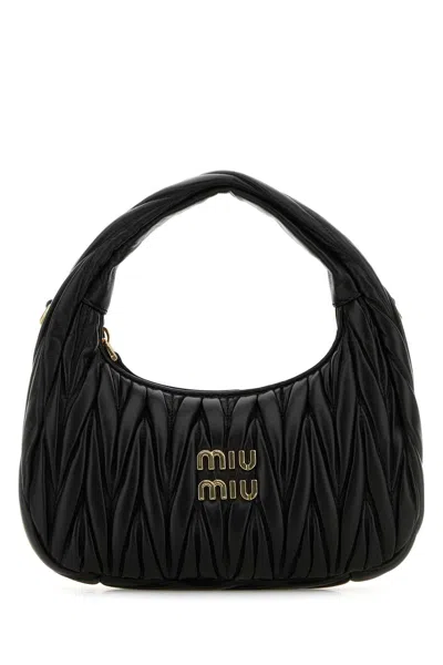 Miu Miu Wander Matelassé Nappa Leather Small Hobo Bag In Black