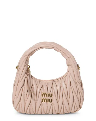 Miu Miu Wander Matelasse Nappa Lleather Hobo Bag In Pink