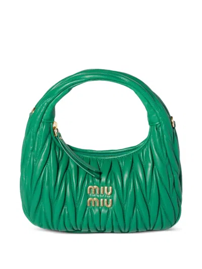 Miu Miu 완더 마틀라세 나파 레더 백 In Green