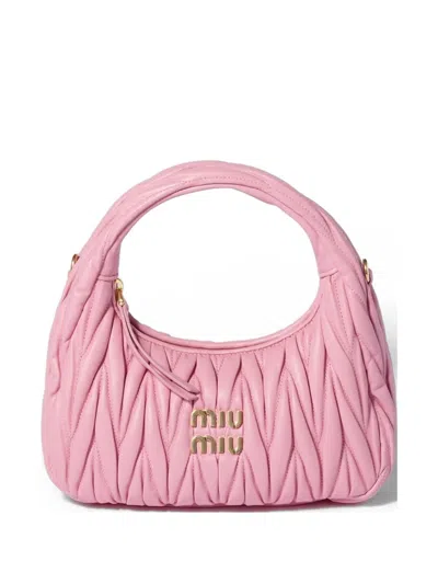 Miu Miu Wander Matelassé Nappa Leather Tote Bag In White