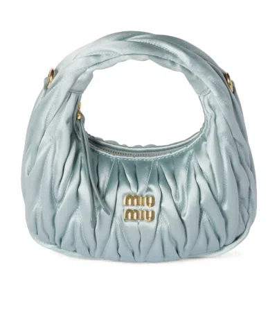 Miu Miu Wander Matelassé Satin Mini-bag In Blue