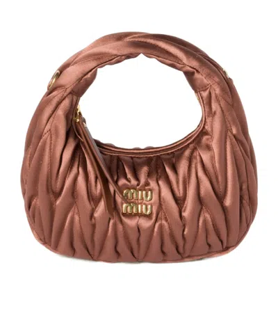 Miu Miu Wander Matelassé Satin Mini-bag In Brown