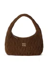 Miu Miu Quilted Suede Handbag With Spacious Interior In Brown