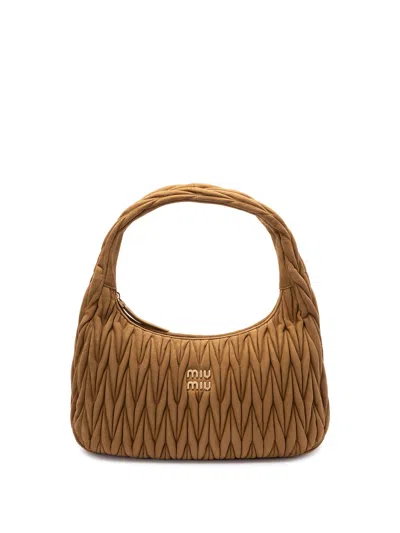 Miu Miu `wander` Matelassé Suede Bag In Beige