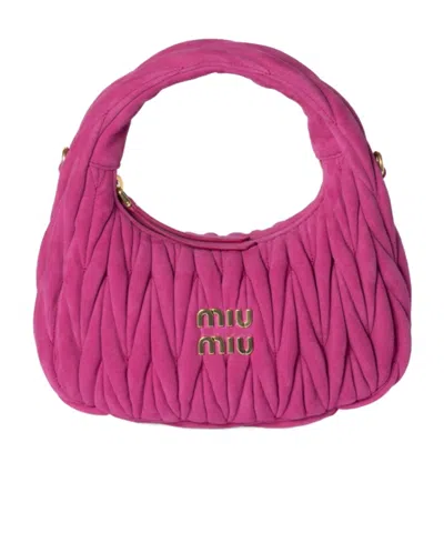 Miu Miu Wander Matelassé Suede Bag In Burgundy