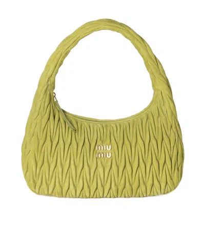 Miu Miu Wander Matelassé Suede Bag In Green