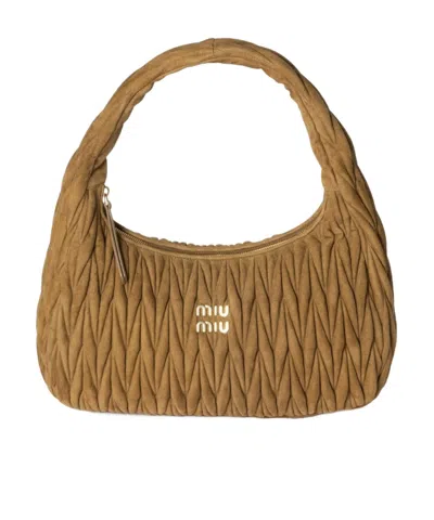 Miu Miu Wander Matelassé Suede Bag In Olive Green