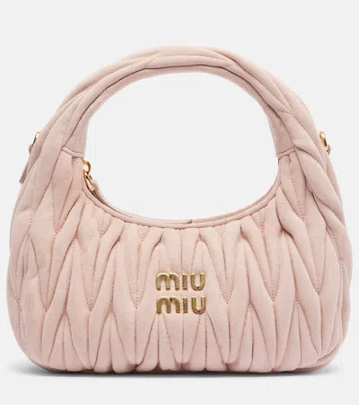 Miu Miu Wander Matelassé Suede Tote Bag In Pink