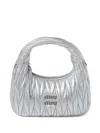 Miu Miu Lamb Leather Quilted Shoulder Bag In Silver