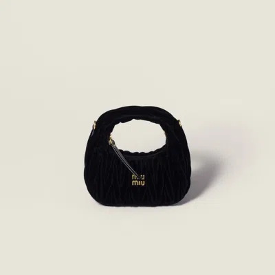 Miu Miu Wander Matelassé Velvet Mini-bag In Black
