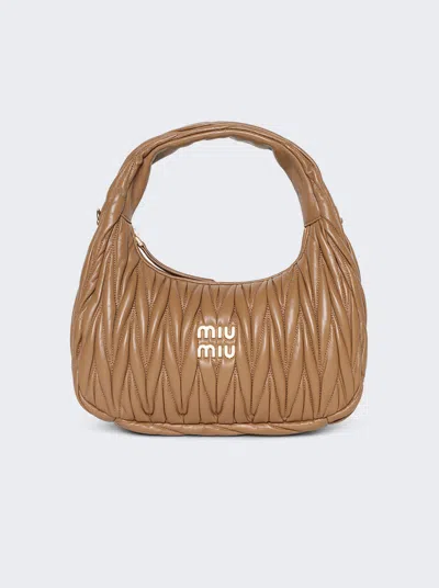 Miu Miu Wander Metalasse Mini Hobo Bag In Caramel