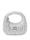 Miu Miu Lamb Leather Quilted Shoulder Bag In Silver