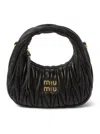 Miu Miu Wander Mini Hobo Bag In Quilted Nappa In Black