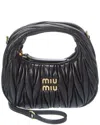 Miu Miu Wander Mini Matelasse Leather Hobo Bag In Black