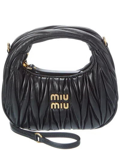 Miu Miu Wander Mini Matelasse Leather Hobo Bag In Black