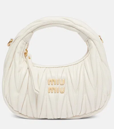 Miu Miu Wander Mini Matelassé Leather Shoulder Bag In White