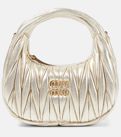 Miu Miu Wander Mini Matelassé Leather Shoulder Bag In Gold