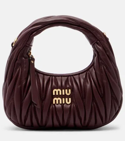 Miu Miu Wander Mini Matelassé Leather Top-handle Bag In Burgundy