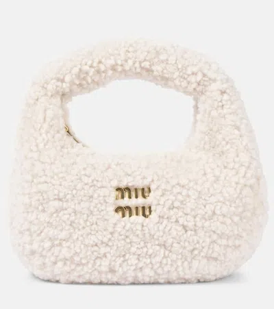 Miu Miu Wander Mini Shearling Shoulder Bag In White
