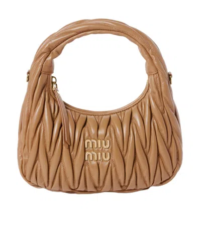 Miu Miu Wander Quilted Nappa Leather Handbag In Brown