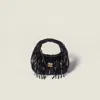 Miu Miu Wander Satin Mini-bag With Crystal And Sequin Fringe In Black