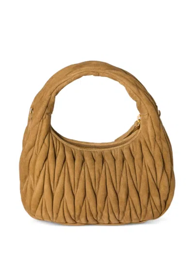 Miu Miu Wander Schultertasche Aus Matelassé-wildleder In Brown