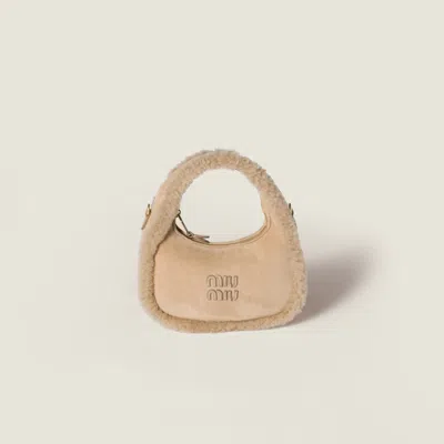 Miu Miu Wander Shearling Bag In Brown