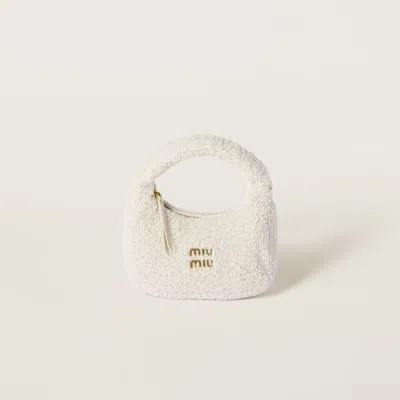 Miu Miu Wander Shearling Hobo Bag In Ivory