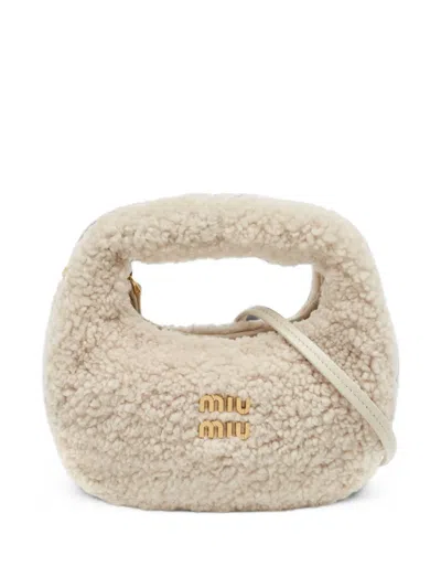 Pre-owned Miu Miu Wander Shearling Hobo Bag In Neutrals