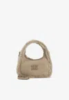 Miu Miu Wander Shearling Hobo Bag In Sand